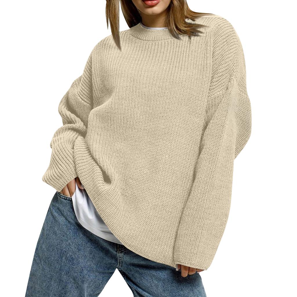 Women's Solid Color Loose Casual Long Sleeved Knitted Sweater Top Sweater