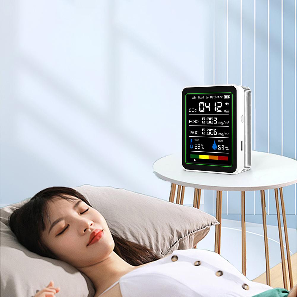 Монитор формальдегида 5 в 1 Цифровой дисплей Детектор углекислого газа Перезаряжаемый через USB Монитор качества воздуха CO2 для дома, офиса