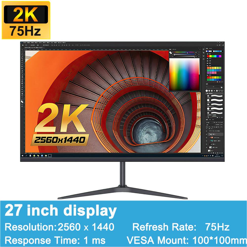 FYHXele 24 27-дюймовый монитор 2K 75 Гц QHD IPS панель ЖК-дисплей плоский игровой монитор 1 мс Дисплей HDMI DP Поддержка G-Sync AMD FREESYNC 2560*1440