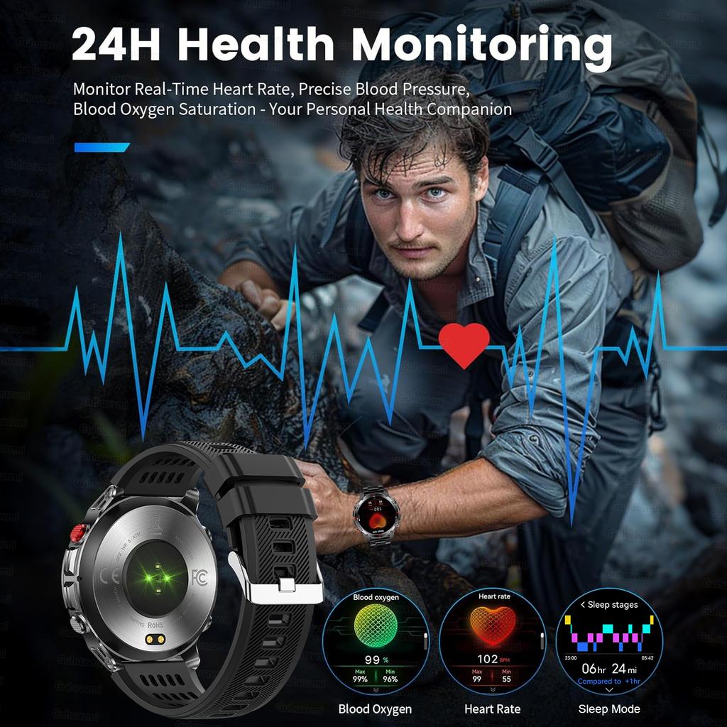 Новые Профессиональные Спортивные Умные Часы с GPS для Мужчин 1.46" AMOLED Экран 3ATM Компас Фитнес-трекер Военные Умные Часы