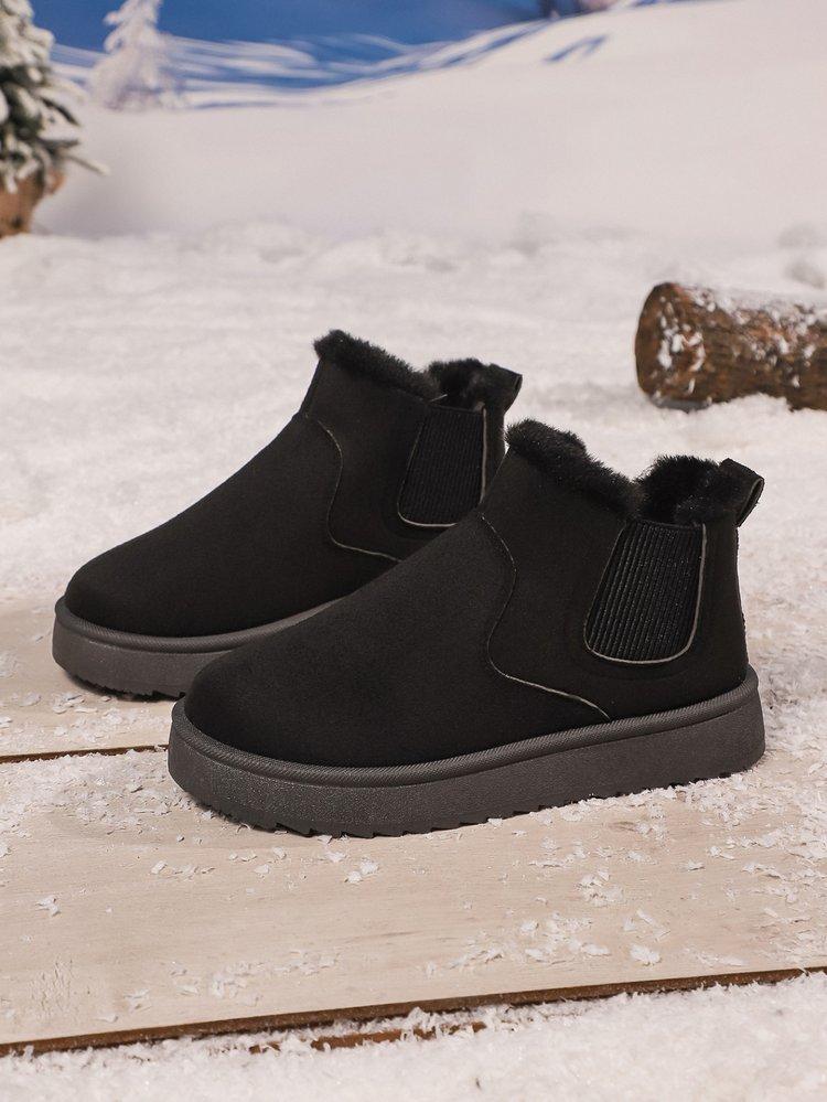 Foreign trade large size snow boots women's autumn and winter solid color flat bottom velvet thickened warm one-pedal cotton boots cotton shoes