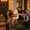 Outdoor Ghost Decorations for Yard Halloween Candy Holder Garden Stake, Cute Glowing with Pumpkin Bowl, Resin Statue Sign Front Porch, Lawn, Pathway,