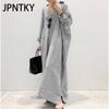 JPNTKY Women's Fashion Autumn Winter Stripe Print Long Sleeve POLO-Neck Casual Dresses