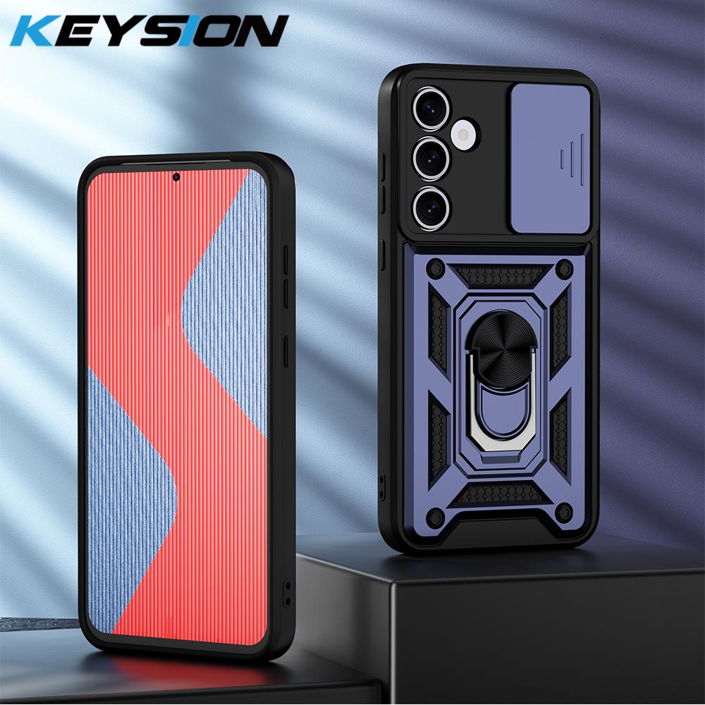 KEYSION Противоударный чехол для Samsung M55 5G M35 M15 5G Slide Camera Lens Защитное кольцо Подставка Чехол для телефона для Galaxy F15 F55 5G