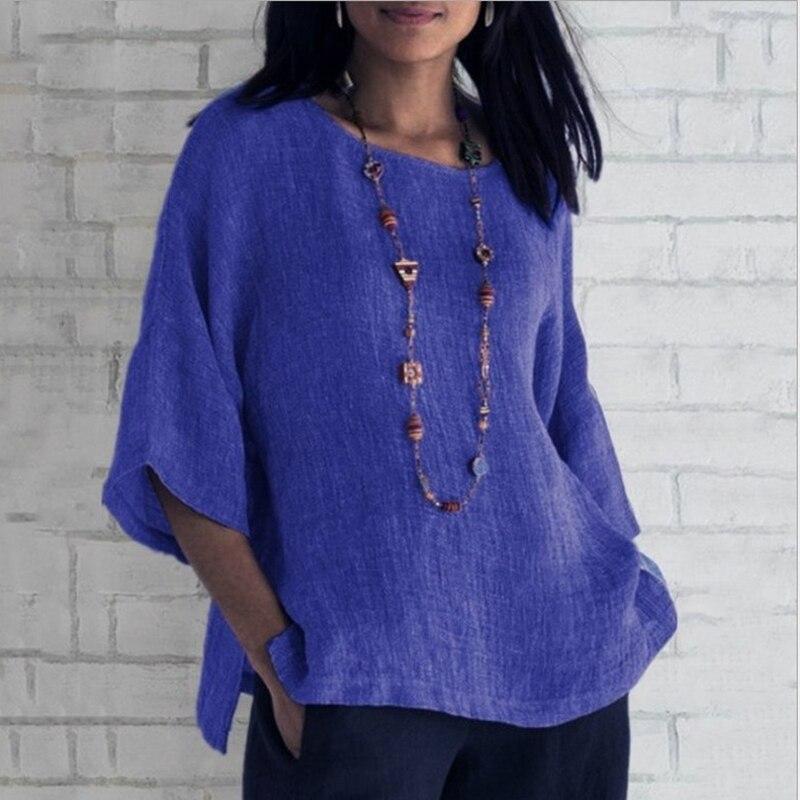 Summer Plus Size Shirt Women O-neck Tops Causal Loose Women Fashion Clothing Vintage Solid Flare Short Sleeve Blouse 22662