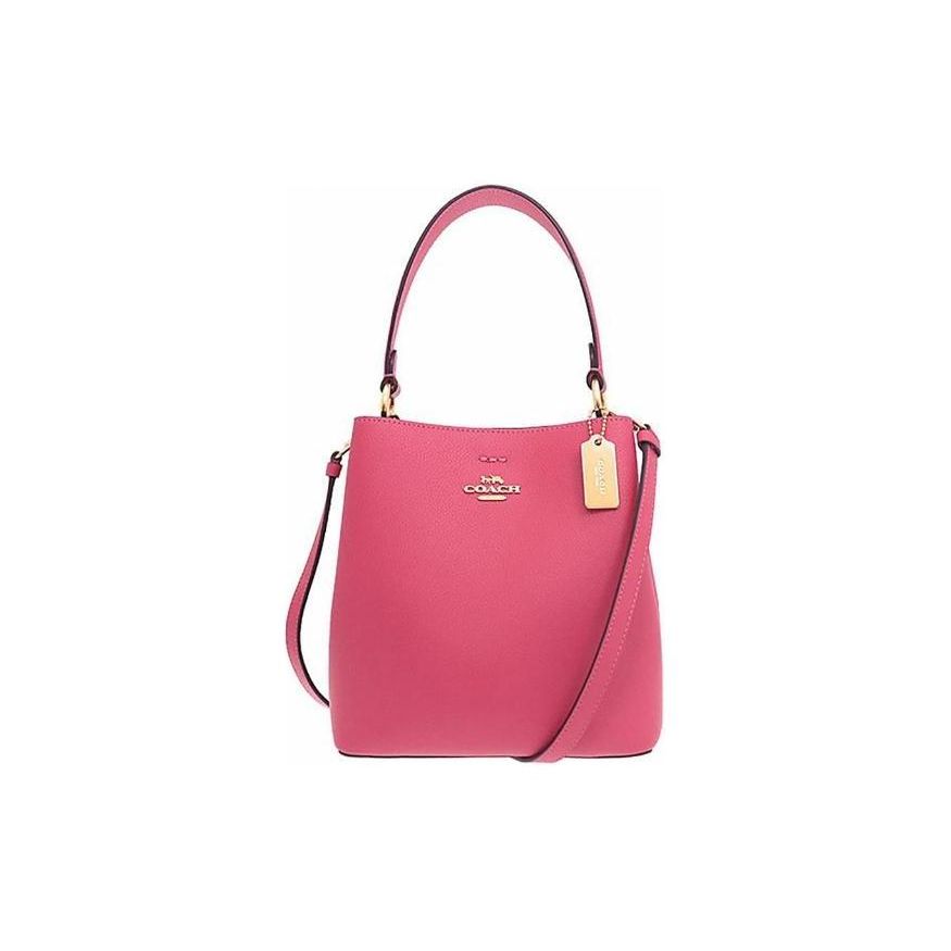 Coach Town 22 Solid Color Letter Logo Zipper Pocket Layer Polished Leather Bucket Bag Women Handbags Pink 1011-IMT9Z