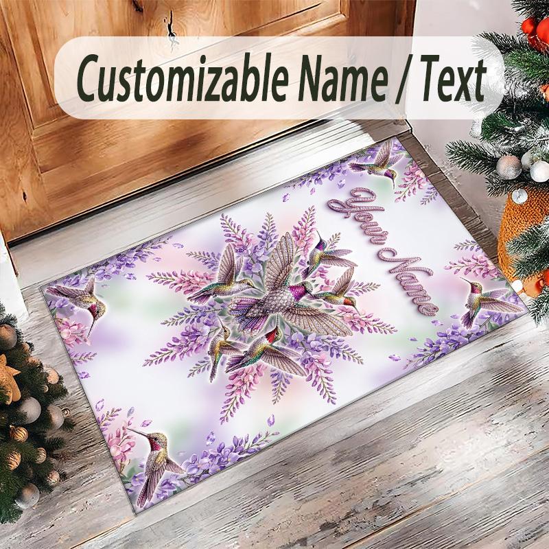 Birds Theme Crystal Velvet Floor Rug Personalized Custom Name Text Warm Carpet Home Decoration