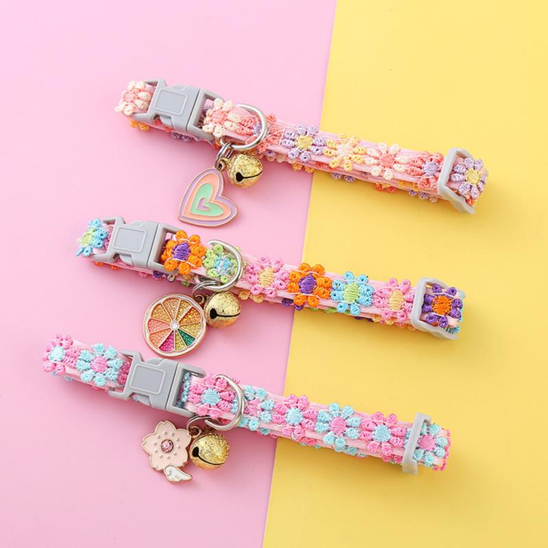 Cute Lovely Sweet Pet Collar Necklace Dog Cat Collar With Bell Pendant Adjustable Small Medium Dogs Puppy Safety Buckle Pet Supplies