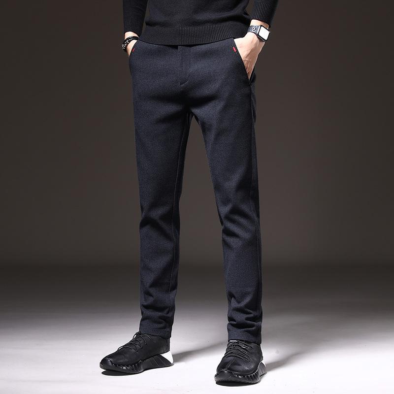 Осень Зима Мужские Повседневные Брюки Деловые Приталенные Стрейч Толстые Хлопковые Брюки Мужские Уличные Прямые Брюки