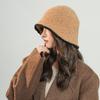 Панама женская осенне-зимняя простая модная японская универсальная шляпа с цветными блоками, показывающая лицо, закрывающая маленькое лицо, плюшевая шляпа рыбака
