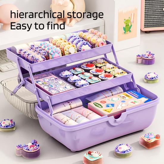 Hair Accessories Storage Box with Handle Large Capacity 3 Layers Design Dustproof Organizer Box Jewelry Hair Clips Container