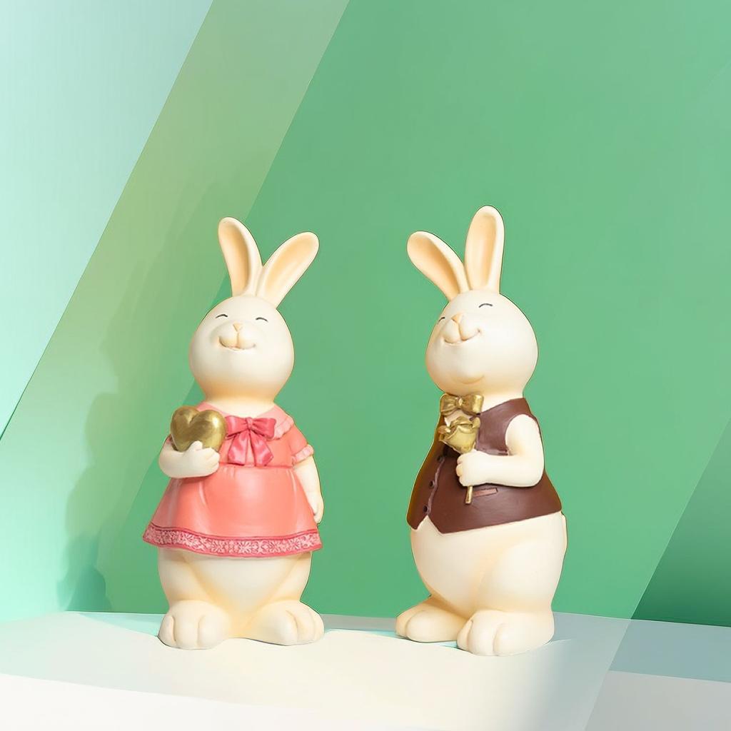 Creative Design Couple Bunny Ornaments Home Tabletop Living Room Resin Craft Decoration Valentines Day Wedding Gift