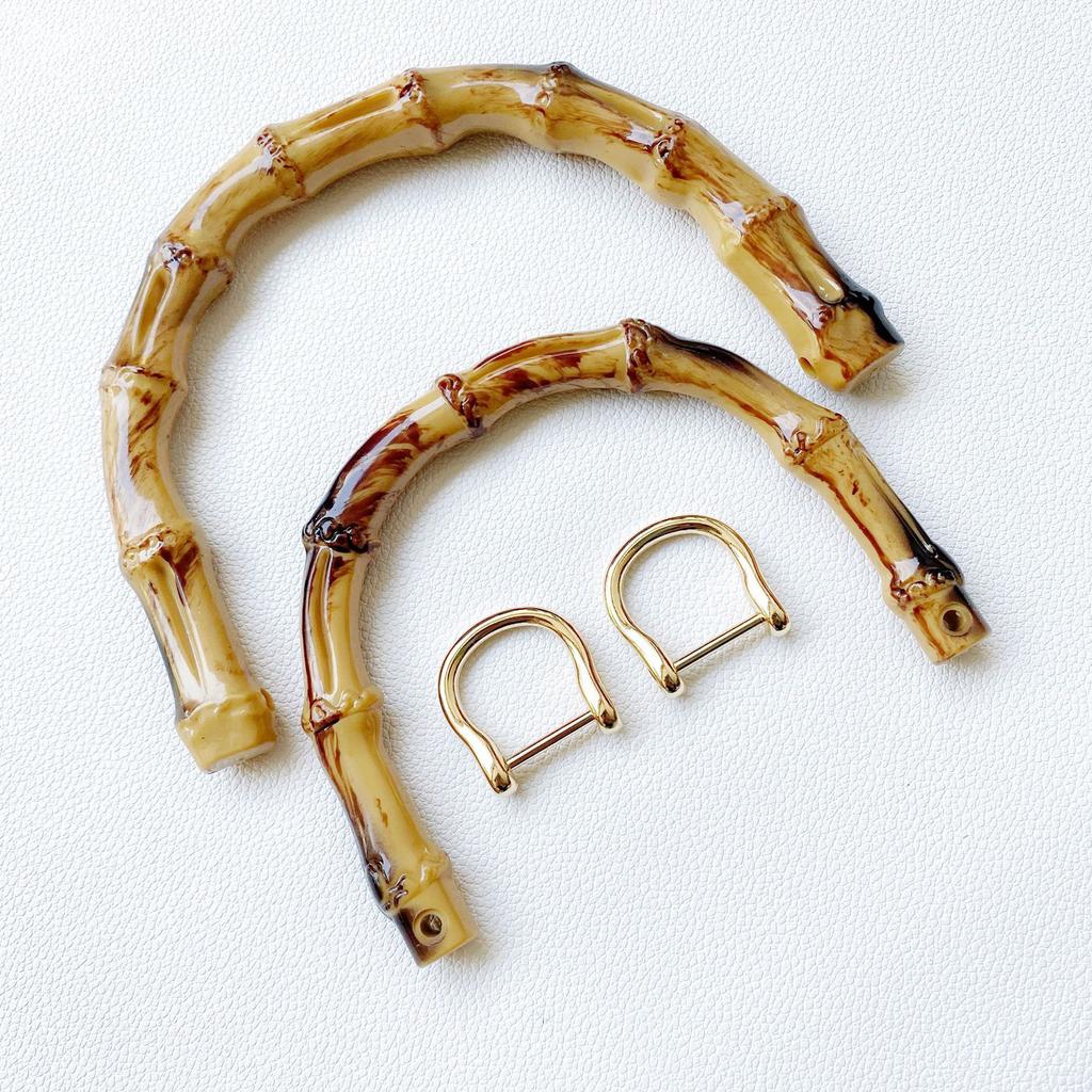 Handbag Handles U-Shape Bamboo Imitation Handle/Metal Link Buckle Set for DIY Lady Purse Handcrafted Bags Accessories