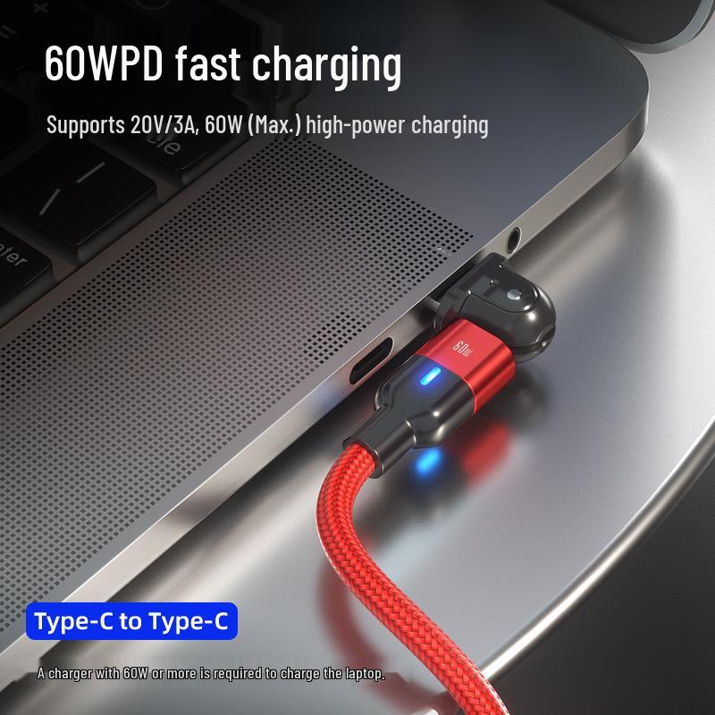 PD60W 2-в-1 180° Вращающийся Кабель для Быстрой Зарядки и Передачи Данных для Мобильного Гейминга