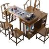 Solid Wood Rotating Tea Table Set with Chairs and Kettle, Mobile Balcony Coffee Table for Home.