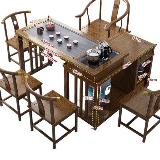Solid Wood Rotating Tea Table Set with Chairs and Kettle, Mobile Balcony Coffee Table for Home.