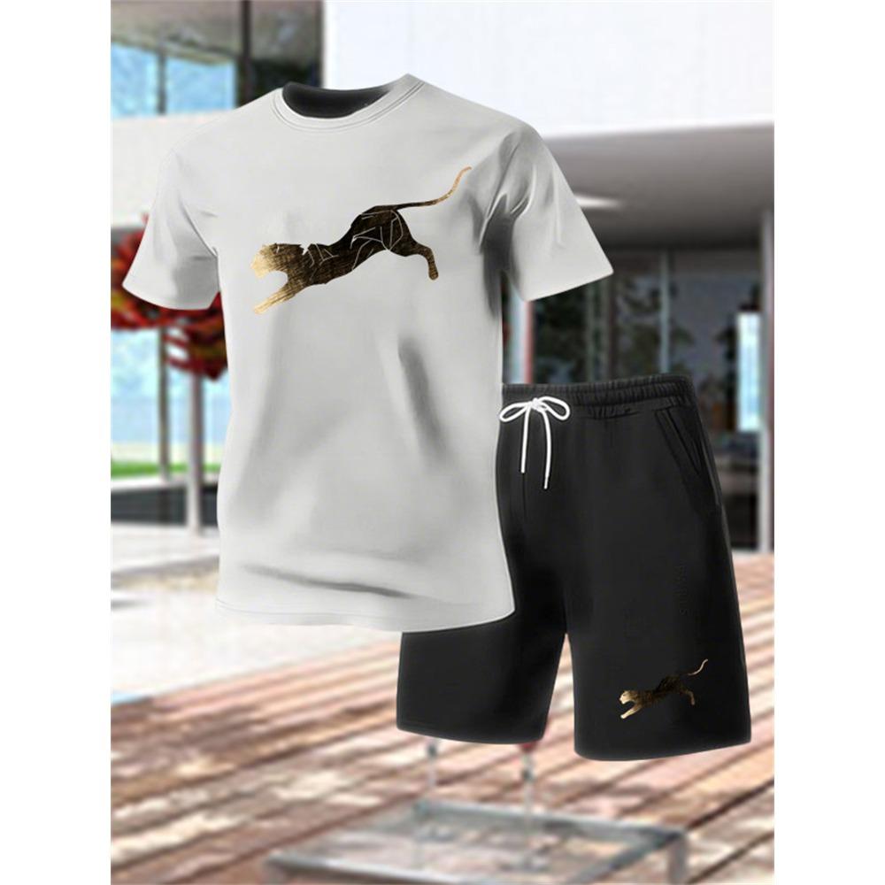 Summer Outdoor Sports Set Men's Breathable T-shirt and Shorts Casual Fashion Two Piece Set
