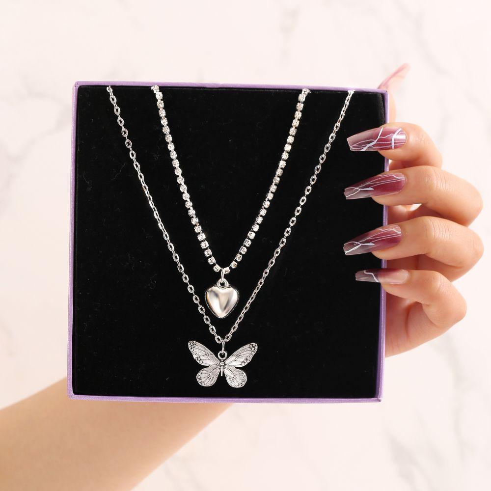 iF ME Vintage Pearl Multilayer Butterfly Necklace Gold Color Pendant Choker Chain Women Jewelry Accessories[No Box]