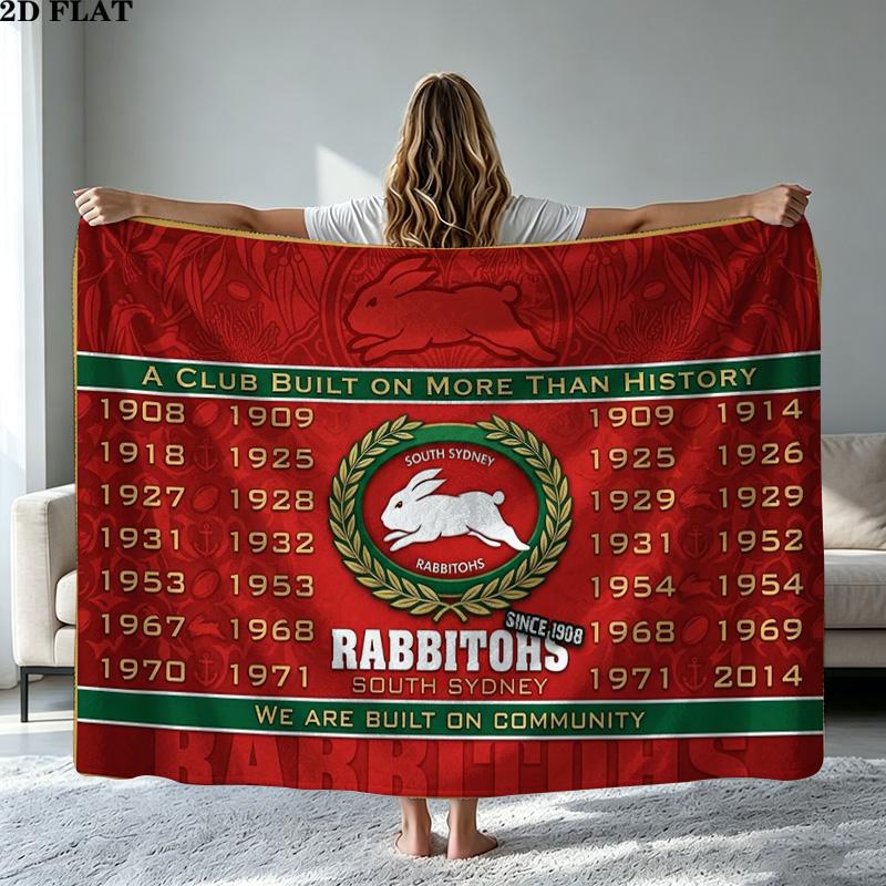 Rabbitohs Print Flannel Blanket High Quality Warm Comfortable Cover for All Seasons Perfect for Gifts Home Decor