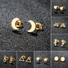 Small Stainless Steel Earrings Geometric Women Men Minimalist Round Heart Moon Star Ear Studs Triangle Pendientes Gift