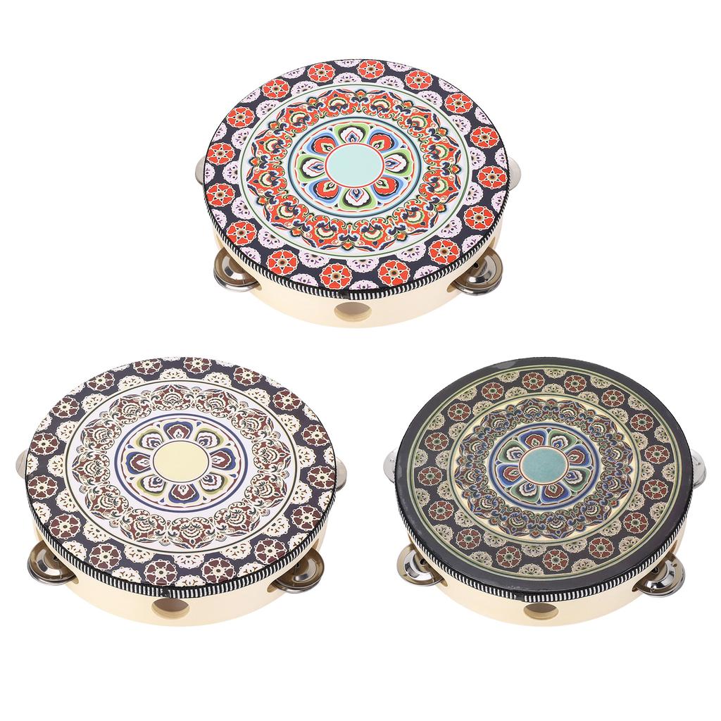 Hand Held Wood Tambourine 8 Inch Jingles Musical Educational Instrument for Adult and Children