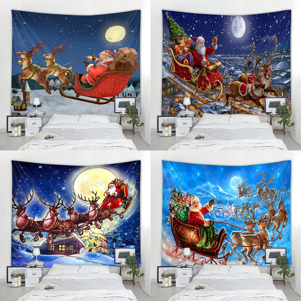 Santa Claus Christmas Party Print Wall Decor Backdrop Fabric for Living Room Bedroom Home Decor Tapestry Tapisserie De Noël