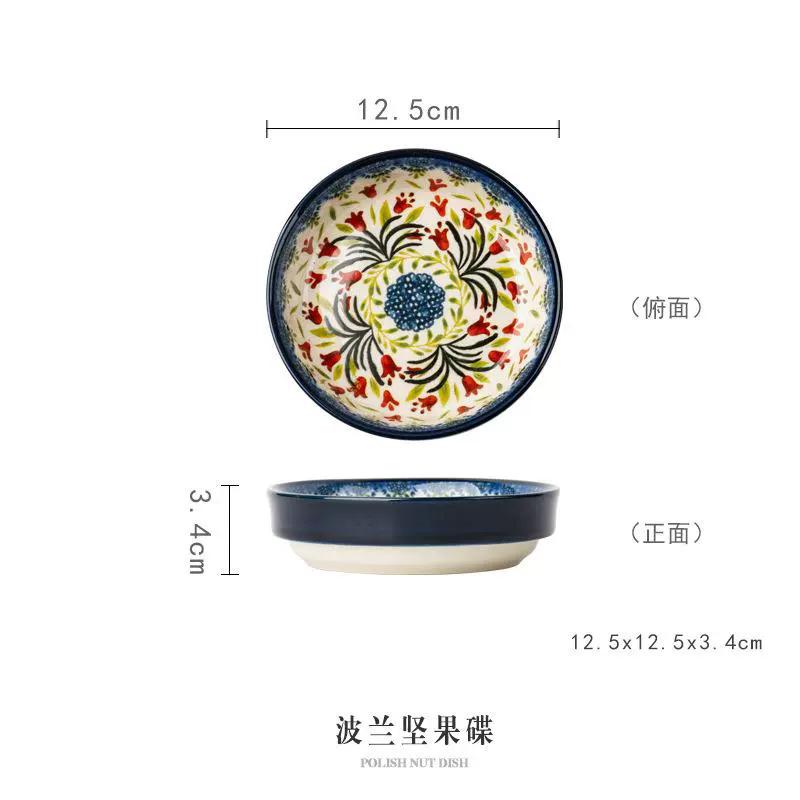 Расписанная вручную керамическая суповая миска с подносом для закусок, винтажный цветочный рельефный дизайн, можно использовать в микроволновой печи, большая ручка и толстое дно, идеально подходит для хлопьев, орехов