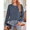 Women's Autumn/winter Striped Contrasting Crewneck Long-sleeved Loose T-shirt Top