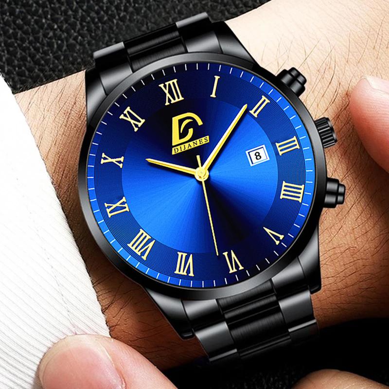 Fashion Mens Gold Stainless Steel Watches Men Business Casual Watch Luxury Calendar Quartz Wristwatch