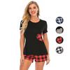 Women's Short Pajamas Set Cotton PJs Check Leopard Short Sleeve Tee Top & Shorts 2 Piece Pyjamas Sets Casual  Nightwear Lounge Sleeping Night Suits