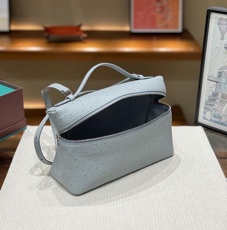 Second Generation L19L27 Lunch Box Bag Ostrich Pattern Top Layer Cowhide Handbag For Women's Fashion Single Shoulder Crossbody Makeup Bag