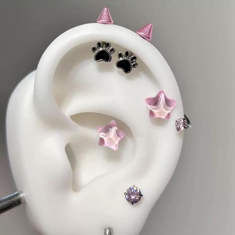 Cute Cat Paw Devil Stud Piercing Earring For Women Men Gothic Ear Bone Nail Earring Y2K Jewelry Accessories