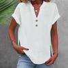 Women's Fashion Casual Solid Colour V-Neck Short Sleeve Button Split Shirt T-Shirt Top