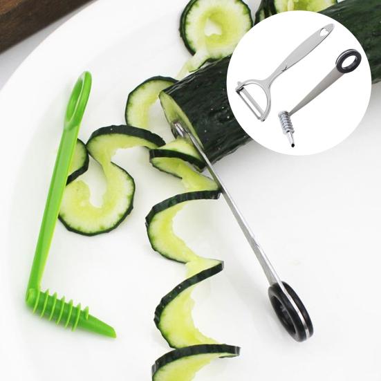 Набор спиральных овощерезок из нержавеющей стали для огурца, моркови. Эргономичный роторный инструмент для чистки с нескользящей ручкой.