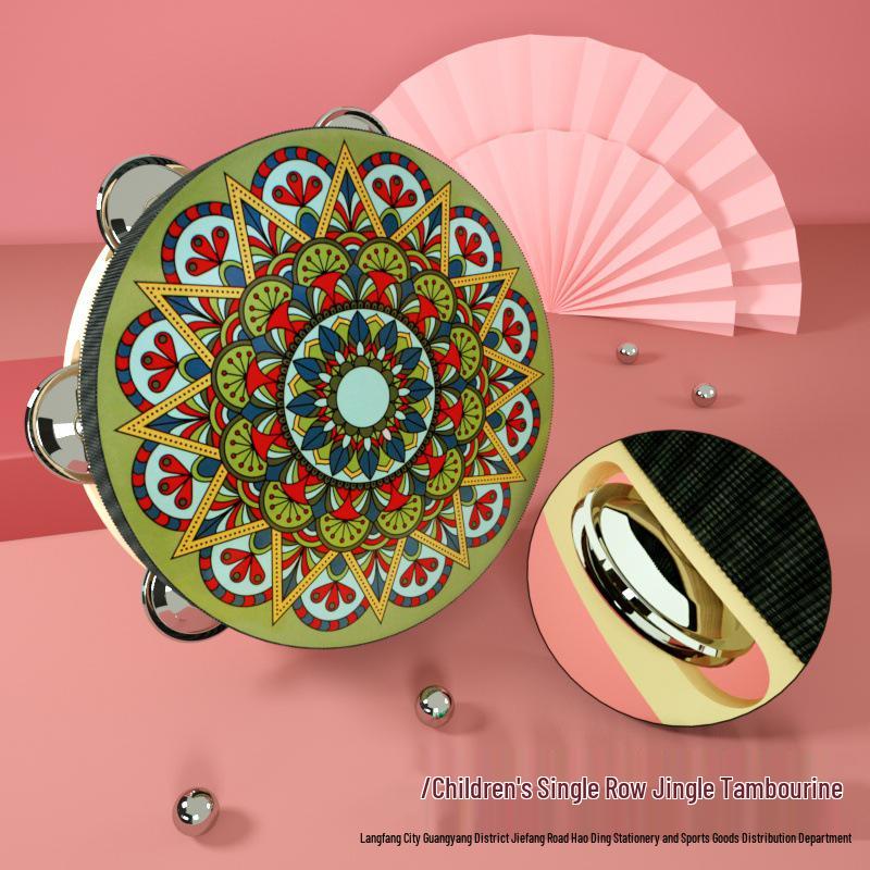 8-Inch Xinjiang Uyghur Hand Drum for Dance and Performance, Single-Row Tambourine with Jingle Bells.