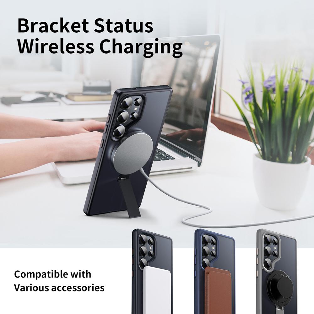 KEYSION 360 Скрытая Металлическая Подставка Магнитный Чехол для Magsafe для Samsung Galaxy S24 S25 Ultra S24+ S25+ Матовый Ударопрочный Чехол для Телефона