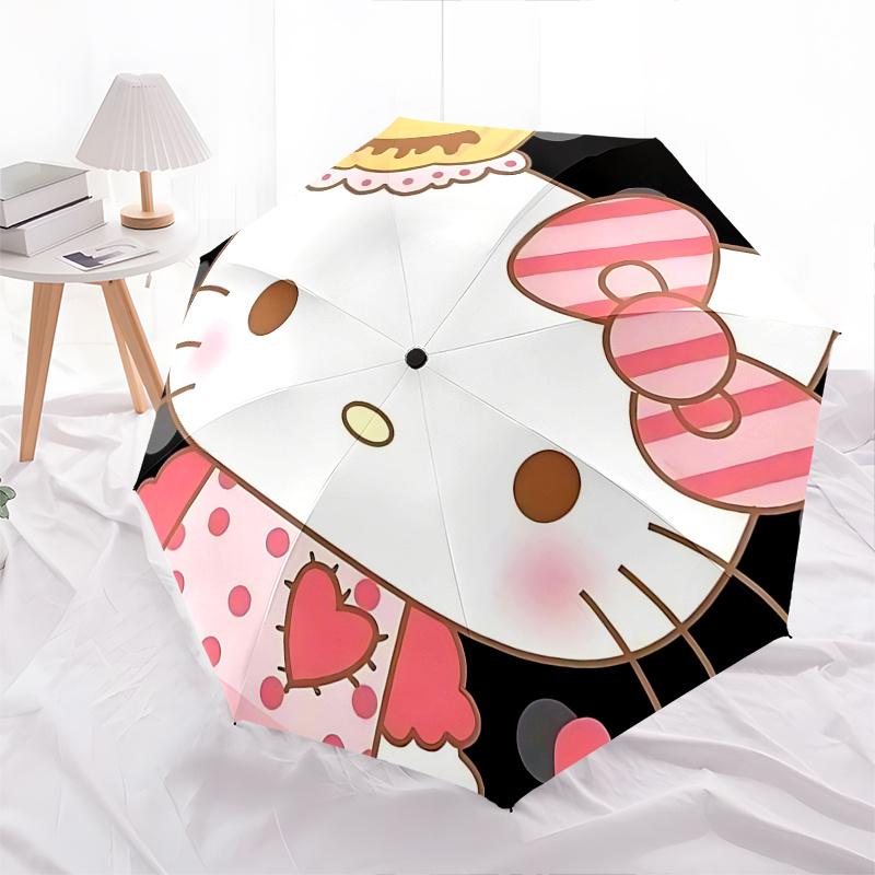 1pc Hello Kitty Pumpkin Jack-o'-Lantern Automatic Open/Closed Umbrella with Portable Three-Fold Design, 8-Bone Iron Frame Outdoor Umbrella for Hallowe