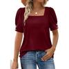 Womens Square Neck Puff Short Sleeve Blouse