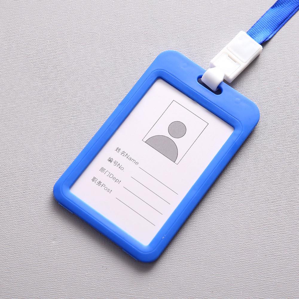 Portable Colorful Employee Plastic ID Card Holder Name Tag Lanyard Neck Strap