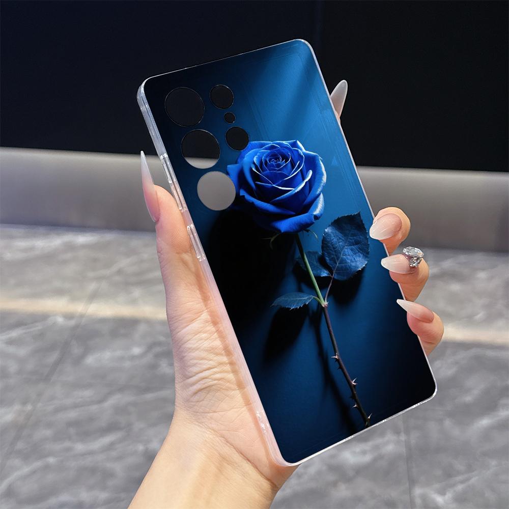 Одиночная синяя роза Чехол для телефона для Samsung Galaxy S26 S25 S24 S23 S22 S21 S20 FE Plus Прозрачный ТПУ Защитный чехол