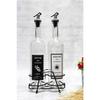 Transparent 750 Ml Black And White Labeled Oil Can With Dispenser And Black Stand