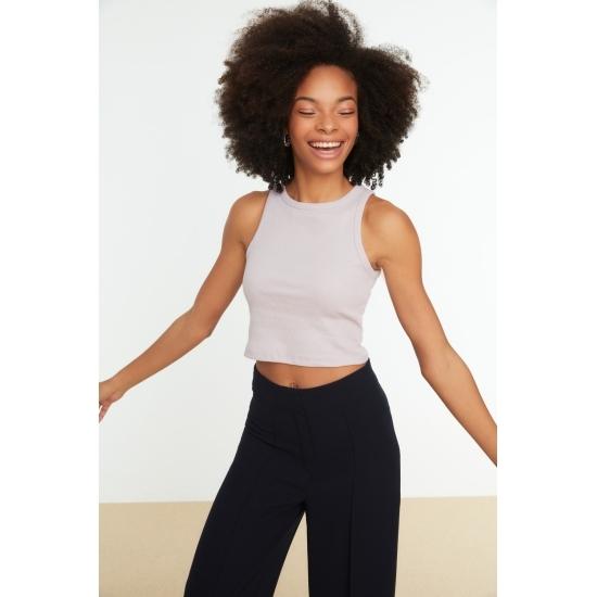 Гибкая трикотажная майка в рубчик с вырезом на шее Super Crop Halter