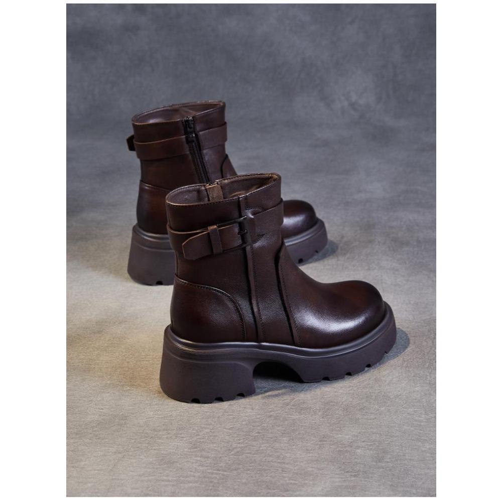 Женские ботинки челси зимние плюшевые на толстой платформе с круглым носком, ботильоны с металлическим ремешком с пряжкой и боковой молнией