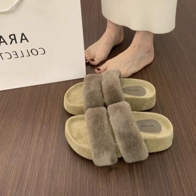 BEILIXUAN~ Норковый ворс слова с толстой подошвой тапочки женские носят осенью и зимой 2025 новые сказочные хлопковые тапочки
