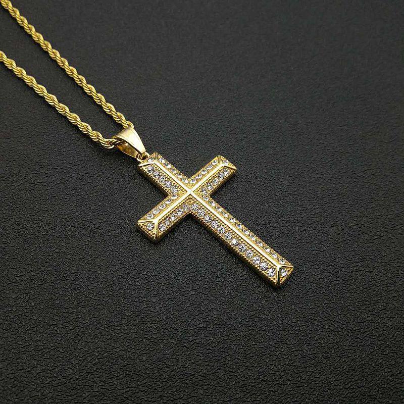 High Quality Womens Cross Necklace 316L Stainless Steel 60CM Chain Pendant Cross Gold Color Mens Necklace for Best Gift