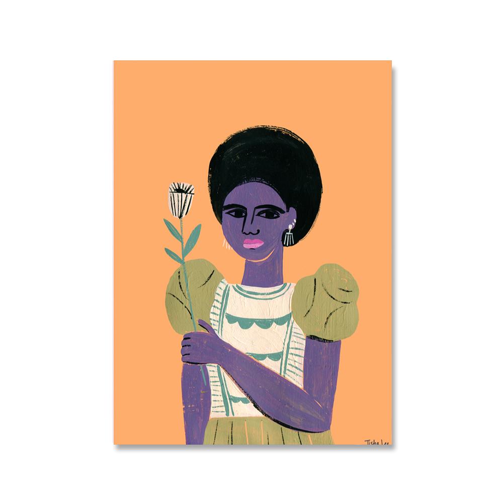 Abstract Tattooed Woman Wall Art Canvas Painting Prints Girl with Animal Flower Pictures Living Room Bedroom Wall Posters Decor