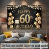2D 60th Birthday Backdrop Black Gold Glitter - Party Decoration Photo Booth Background