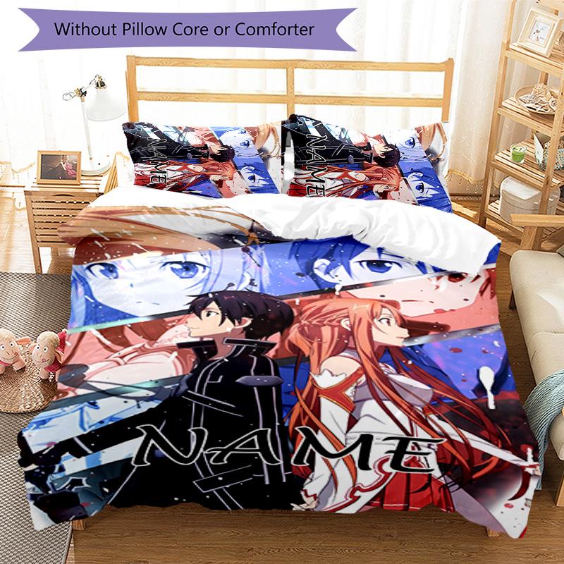 3pcs Sword Art Online1 Cover Set - Personalized Name, HD Printed Bedding with 1 Cover and 2 Pillowcases - Perfect for Home Decor, Easy Care