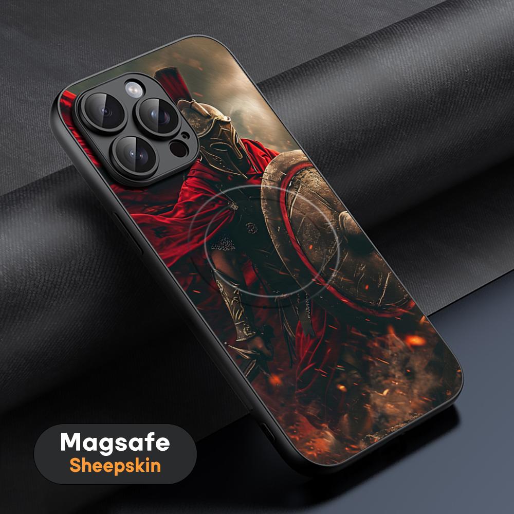 Горячий Крутой Чехол для Телефона Спартанский Воин Для iPhone 17 16 15 14 13 12 11 Plus Pro Max Высококачественный Роскошный Magsafe Овечья Кожа