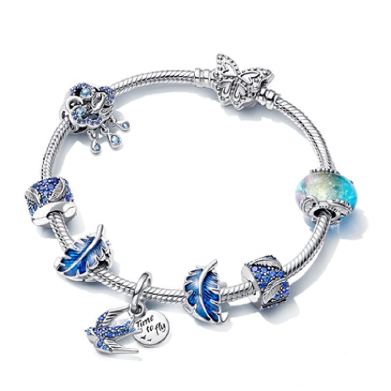 Pandora Blue Curved Feather Charm 792576c01